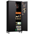 71" All - Black Metal Garage Storage Cabinet with Wheels - Heavy - Duty Tool Storage Cabinet for Home, Office, School, and Garage Organization - GarageSupply