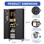 71" All - Black Metal Garage Storage Cabinet with Wheels - Heavy - Duty Tool Storage Cabinet for Home, Office, School, and Garage Organization - GarageSupply