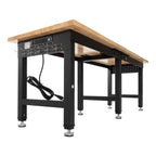 Adjustable Workbench, 5000 lbs Capacity, 96 x 24 Inch Oak Wood Top Workstation with 4 AC Outlets & 2 USB Ports, Heavy - Duty Hardwood Worktable for Garage, Workshop, Home, Office, Commercial - GarageSupply