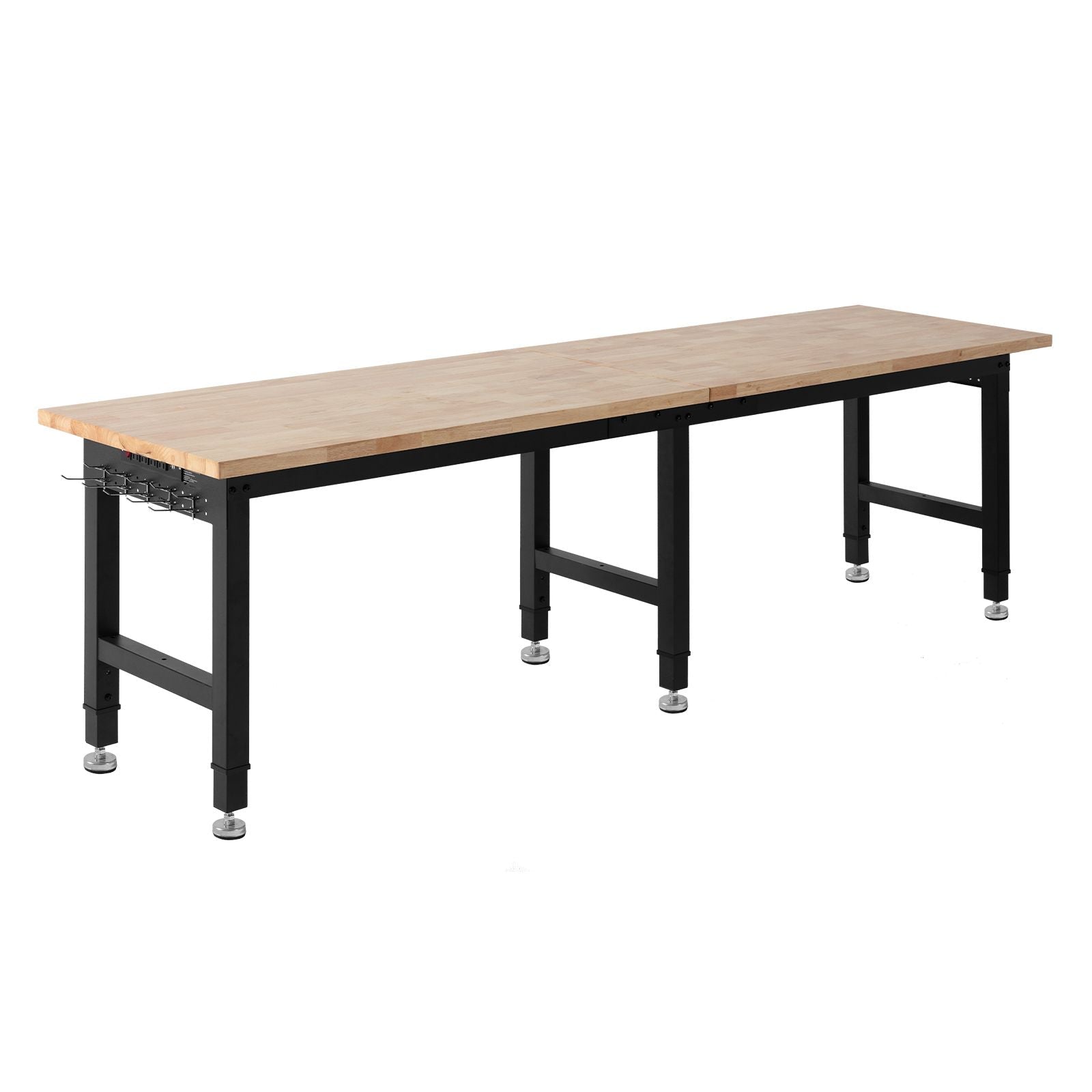 Adjustable Workbench, 5000 lbs Capacity, 96 x 24 Inch Oak Wood Top Workstation with 4 AC Outlets & 2 USB Ports, Heavy - Duty Hardwood Worktable for Garage, Workshop, Home, Office, Commercial - GarageSupply