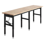 Adjustable Workbench, 5000 lbs Capacity, 96 x 24 Inch Oak Wood Top Workstation with 4 AC Outlets & 2 USB Ports, Heavy - Duty Hardwood Worktable for Garage, Workshop, Home, Office, Commercial - GarageSupply