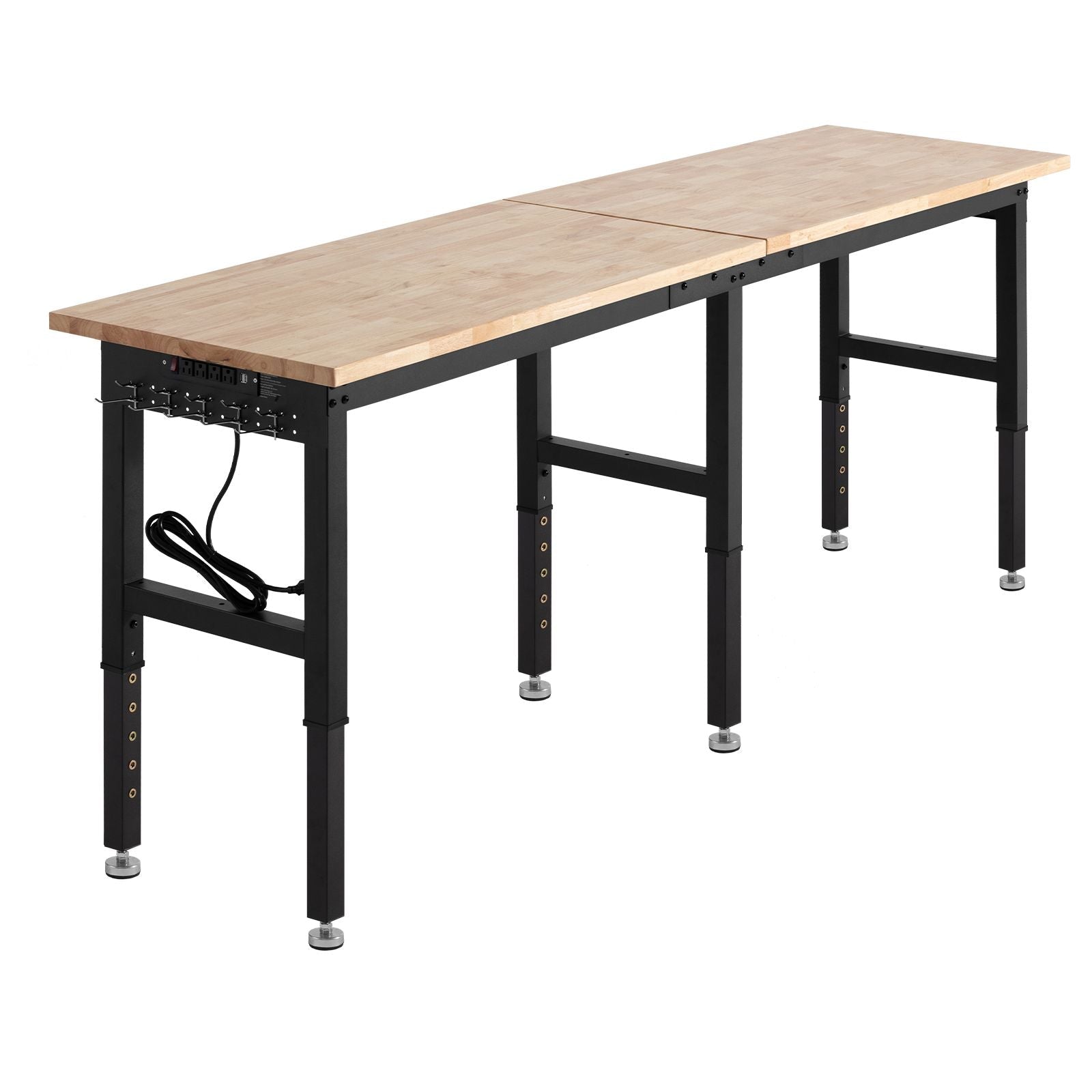 Adjustable Workbench, 5000 lbs Capacity, 96 x 24 Inch Oak Wood Top Workstation with 4 AC Outlets & 2 USB Ports, Heavy - Duty Hardwood Worktable for Garage, Workshop, Home, Office, Commercial - GarageSupply