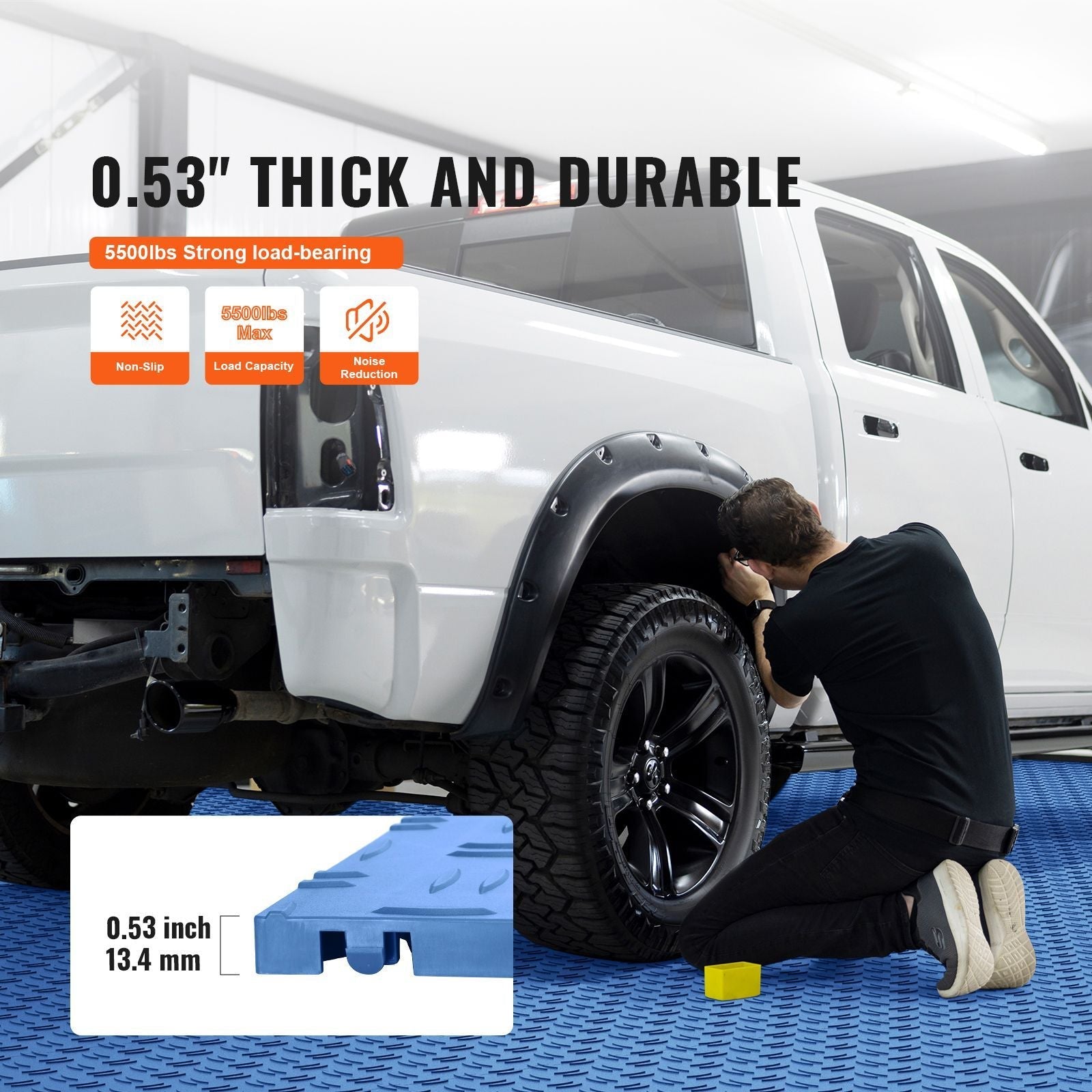 Garage Tiles Interlocking, 12 x 12 x 0.53 inch 50 Pack Garage Floor Covering Tiles, Non - Slip Double - Sided Texture Garage Flooring Tiles, for Garages, Basements, Repair Shops, Blue - GarageSupply