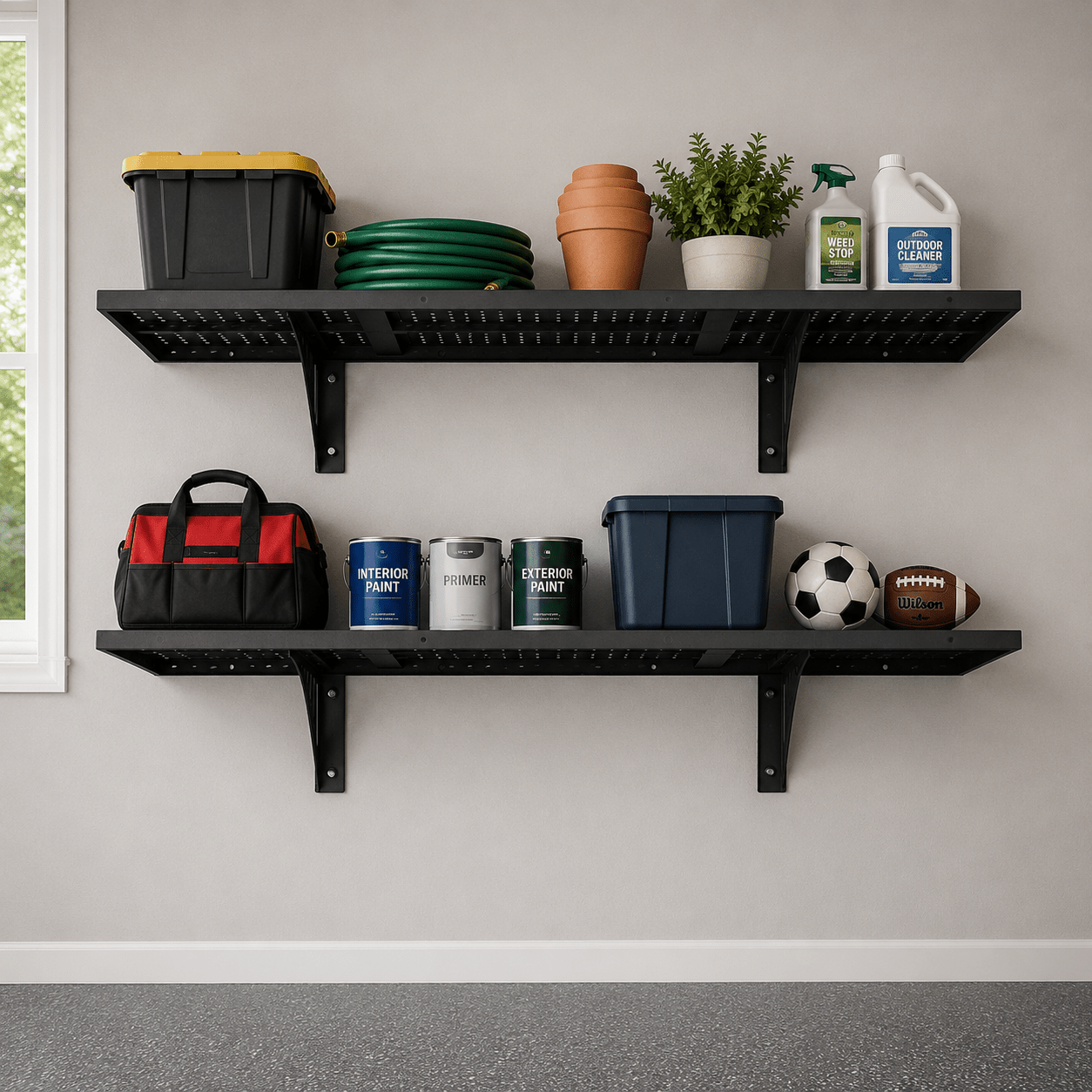 GarageSupply 2 - Tier Steel Wall Shelving System 2 - Pack - GarageSupply