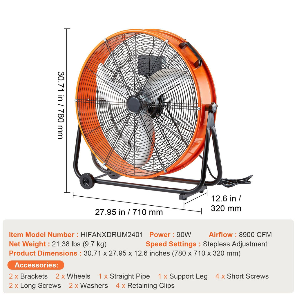 GarageSupply 24” High - Velocity Shop Fan | 8900 CFM Stepless Variable Speed - GarageSupply