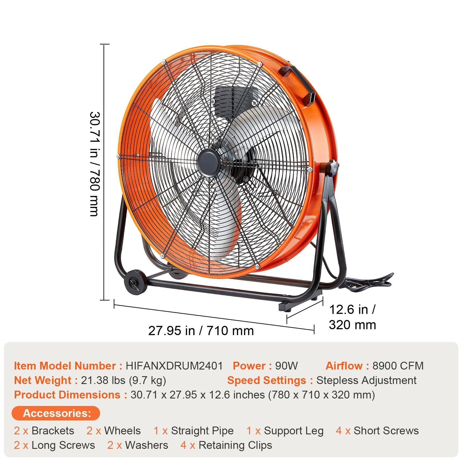GarageSupply 24” High - Velocity Shop Fan | 8900 CFM Stepless Variable Speed - GarageSupply