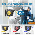 GarageSupply 30ft Retractable Power Reel | Heavy - Duty Triple - Tap Extension Cord - GarageSupply