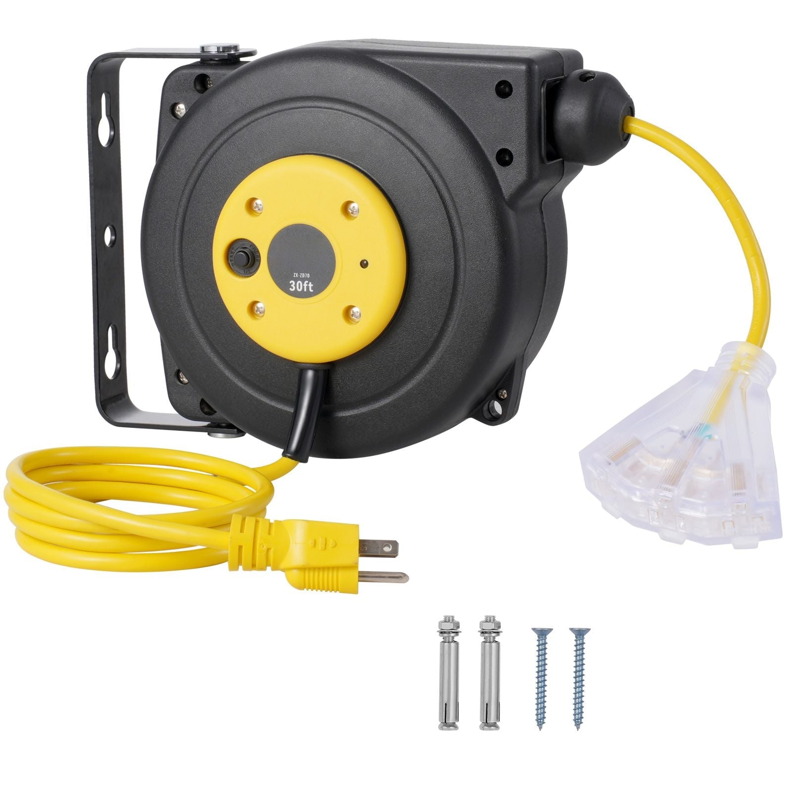 GarageSupply 30ft Retractable Power Reel | Heavy - Duty Triple - Tap Extension Cord - GarageSupply