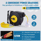 GarageSupply 30ft Retractable Power Reel | Heavy - Duty Triple - Tap Extension Cord - GarageSupply
