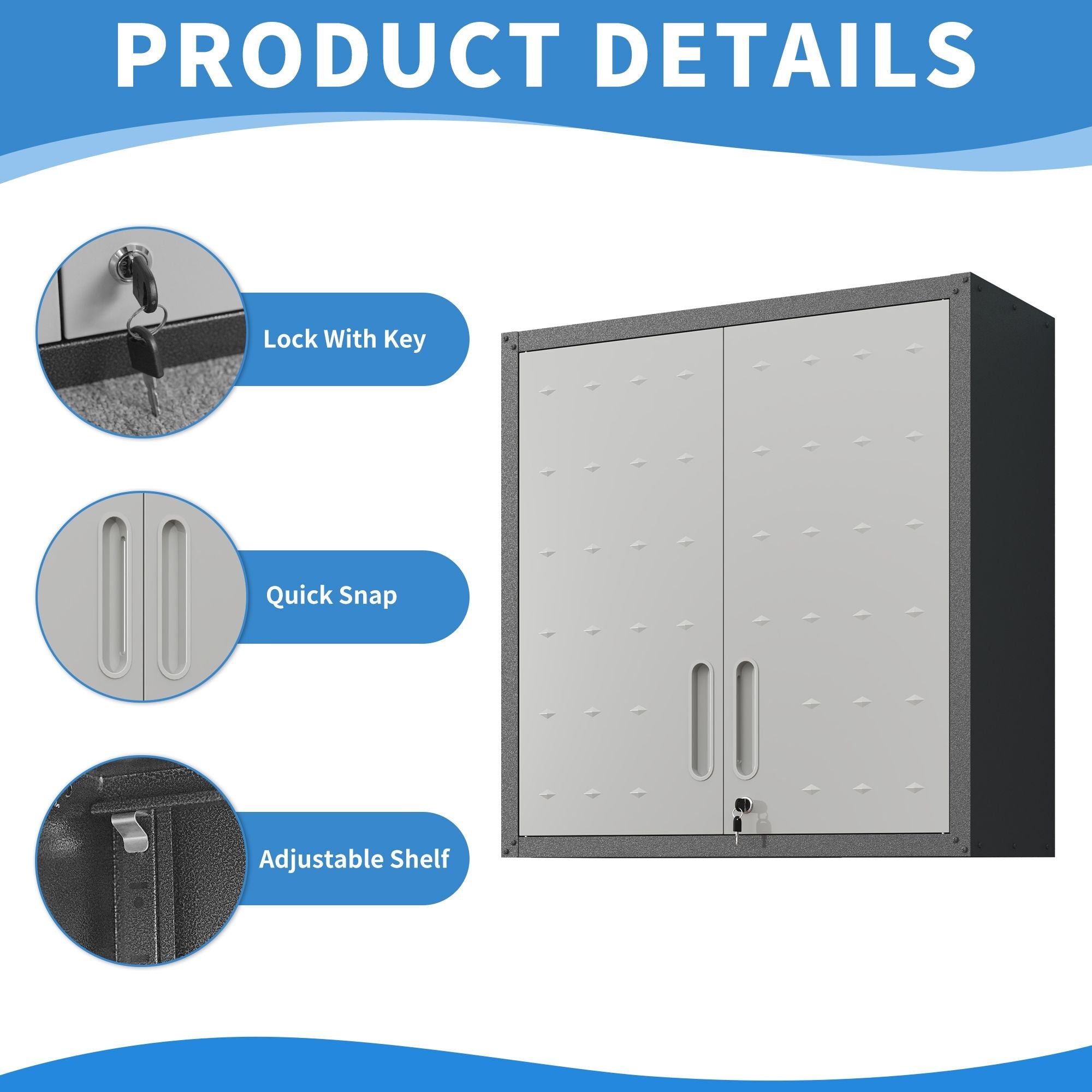 GarageSupply 30"x29.5"x11.8" Wall - Mounted Locking Steel Storage Cabinet - GarageSupply