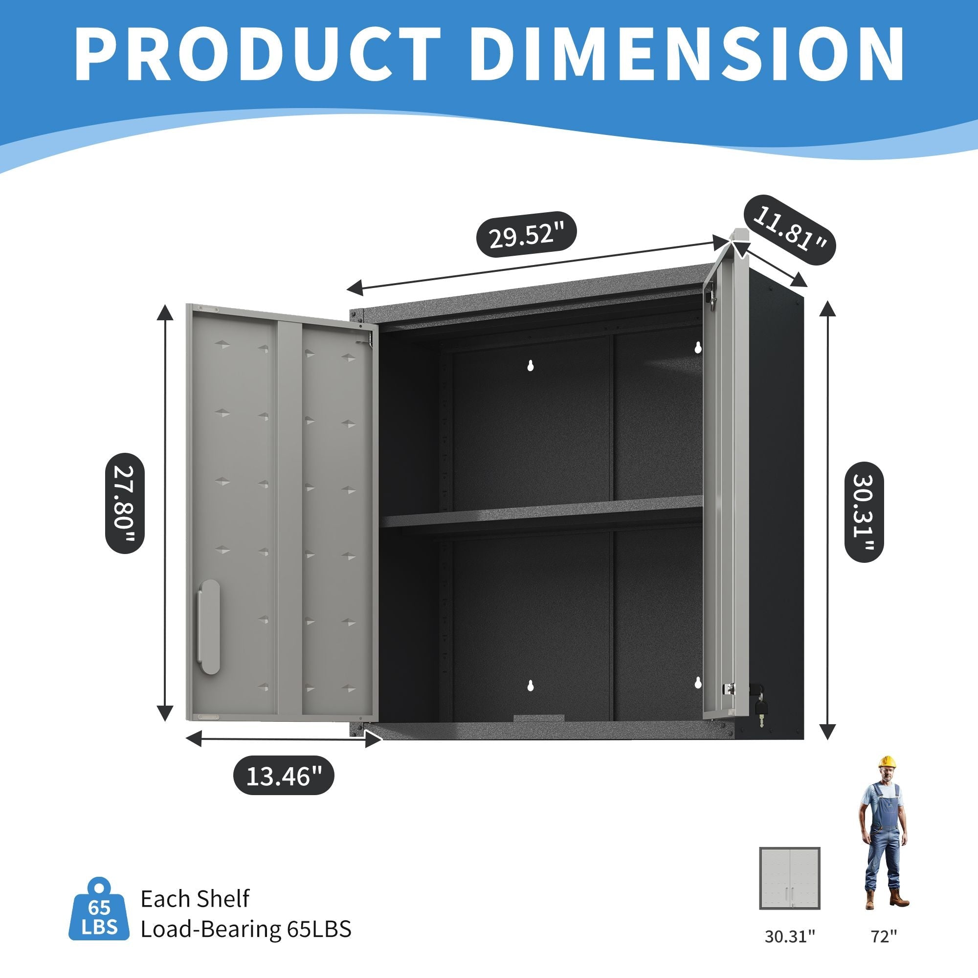 GarageSupply 30"x29.5"x11.8" Wall - Mounted Locking Steel Storage Cabinet - GarageSupply