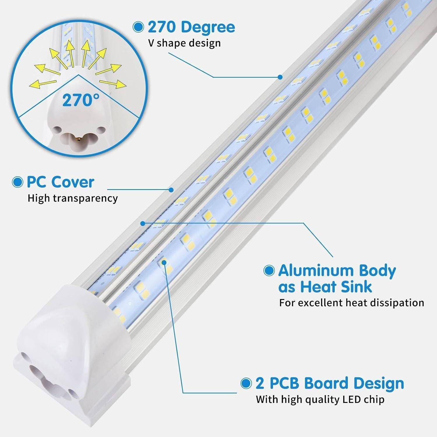 GarageSupply 4 - Pack 4ft V - Shape LED Shop Lights | 7,000lm High - Output Linkable System - GarageSupply