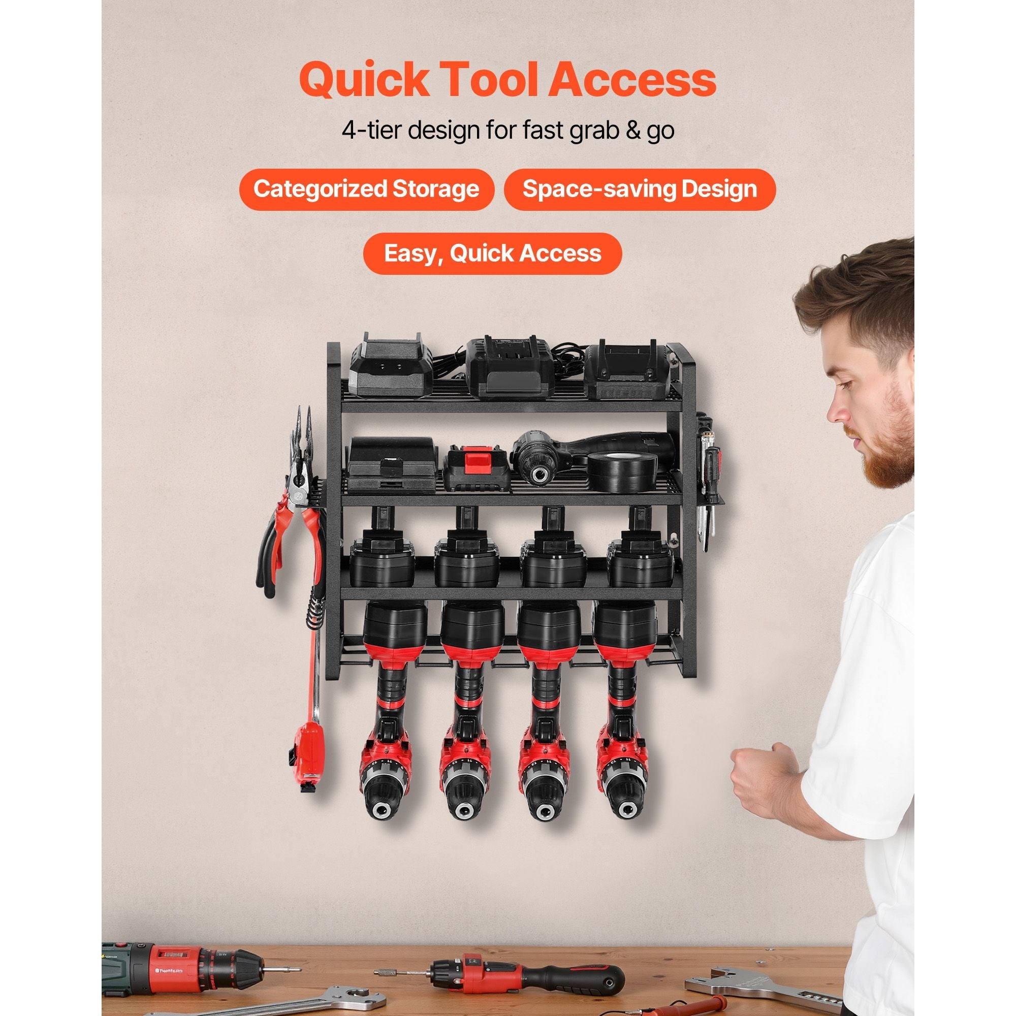 GarageSupply 4 - Tier Power Tool Command Center | High - Capacity Drill & Charging Station - GarageSupply