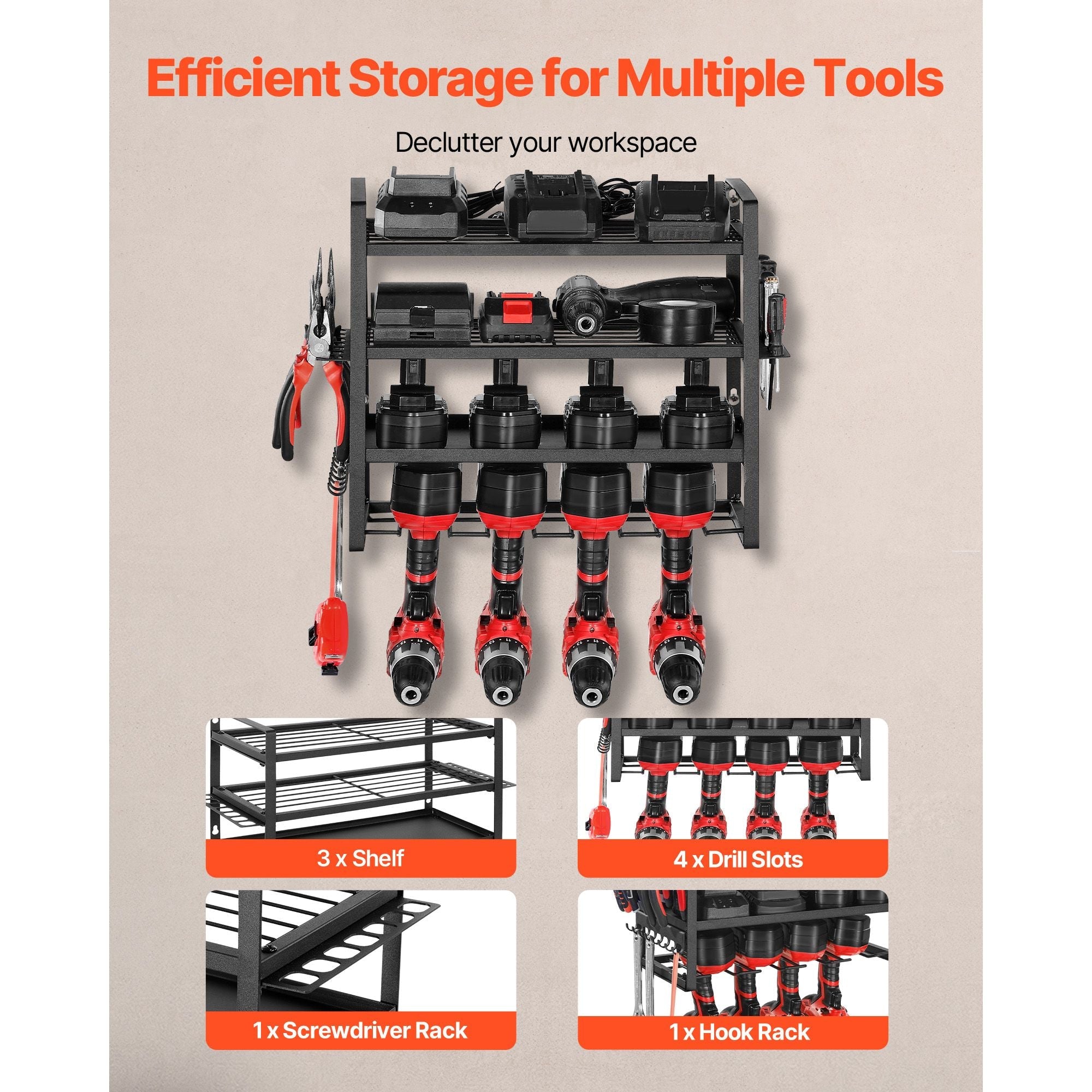 GarageSupply 4 - Tier Power Tool Command Center | High - Capacity Drill & Charging Station - GarageSupply