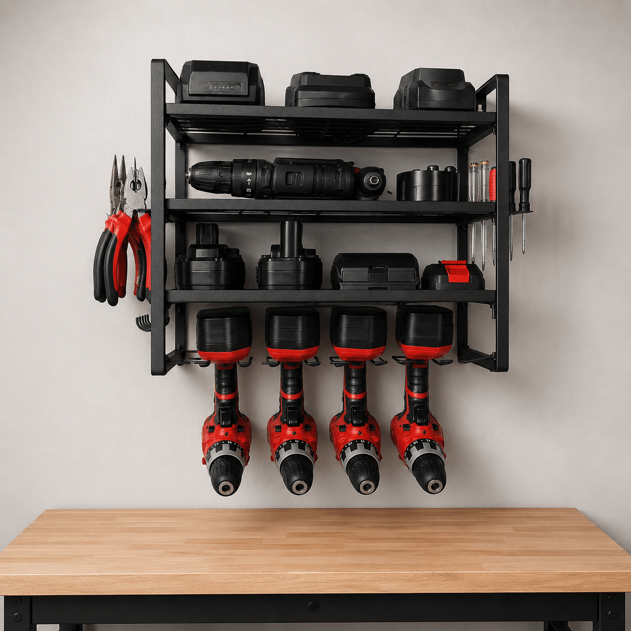 GarageSupply 4 - Tier Wall - Mount Power Tool Organizer - GarageSupply