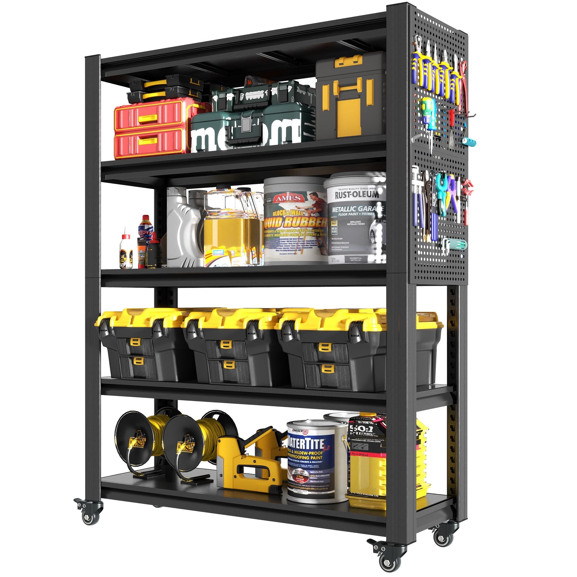 GarageSupply 5 - Tier Rolling Shelving Unit with Pegboard - GarageSupply
