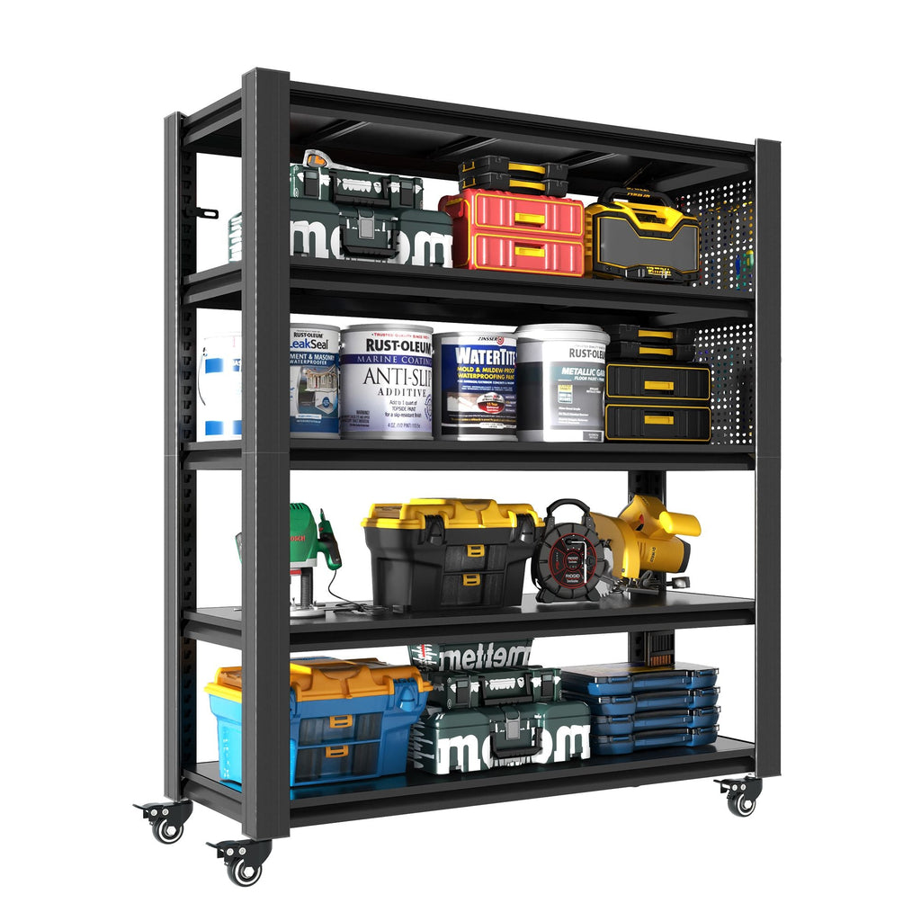 GarageSupply 5 - Tier Rolling Shelving Unit with Pegboard - GarageSupply