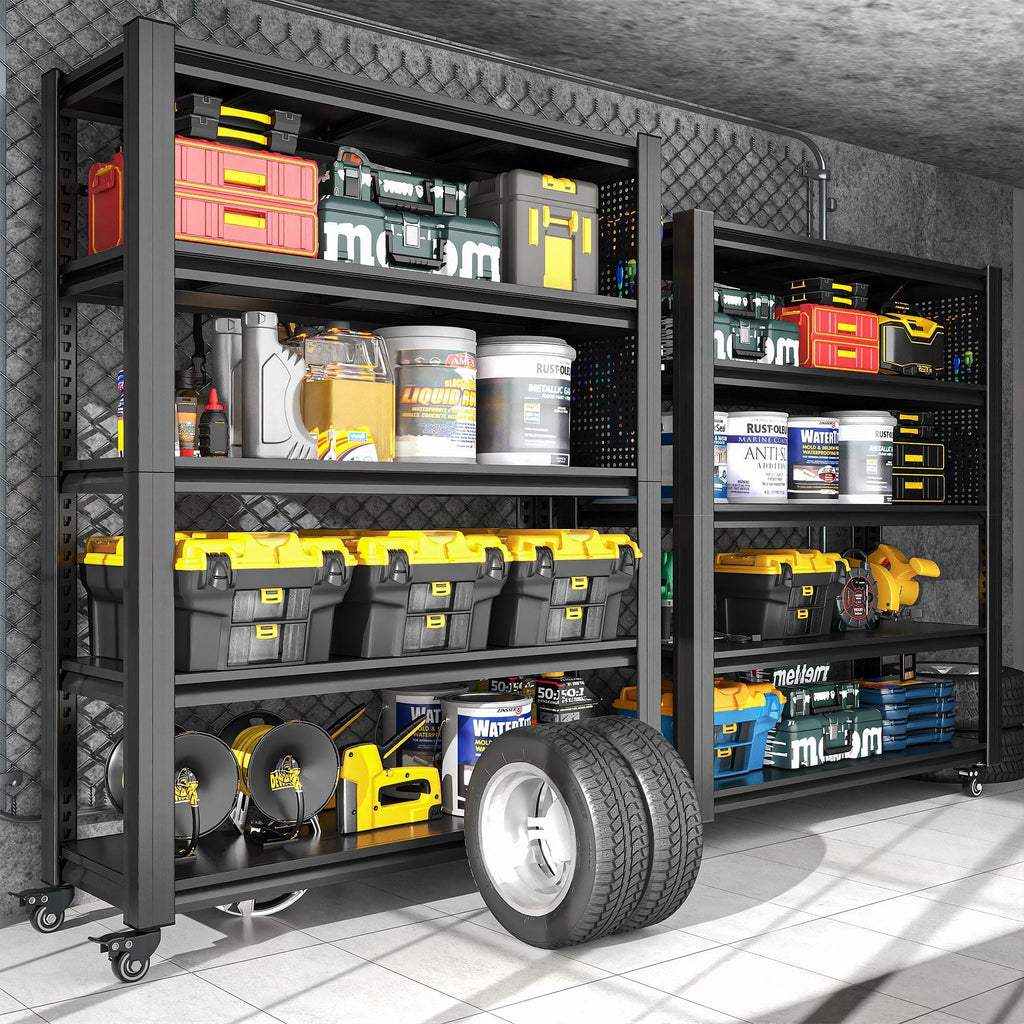 GarageSupply 5 - Tier Rolling Shelving Unit with Pegboard - GarageSupply