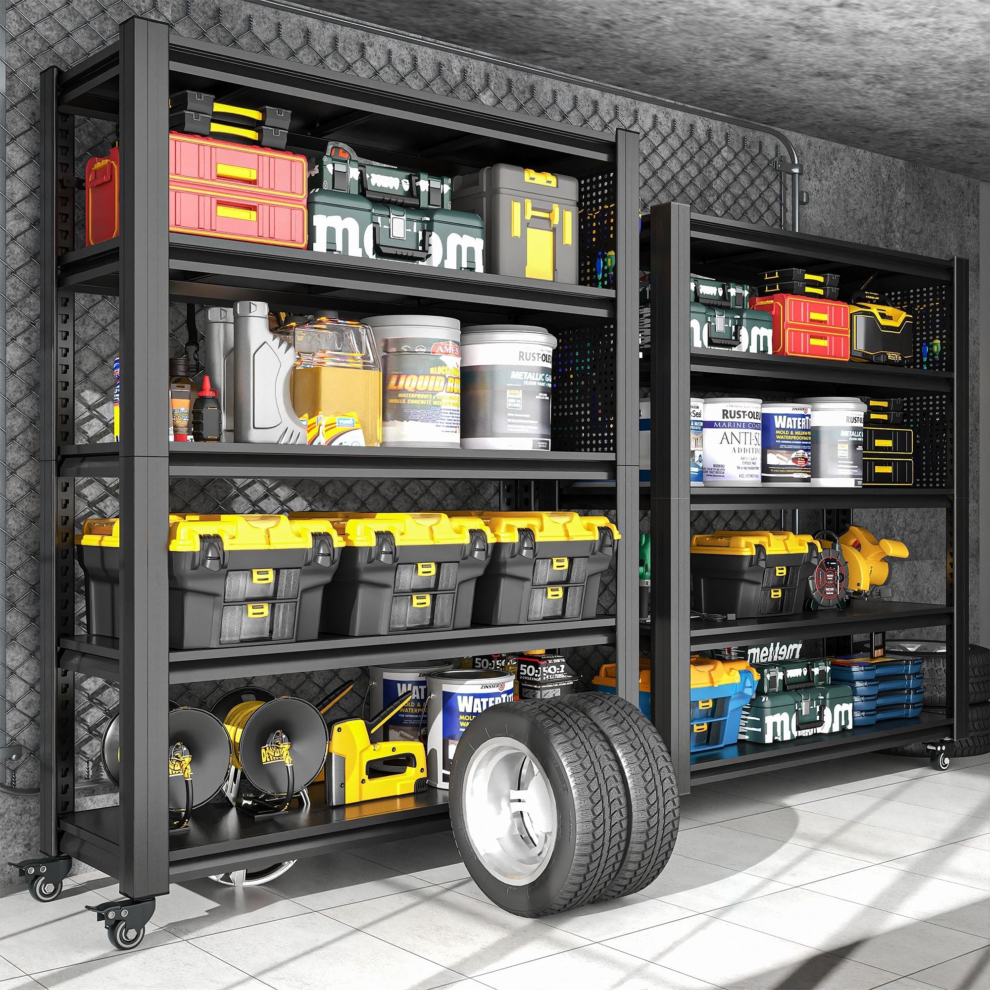GarageSupply 5 - Tier Rolling Shelving Unit with Pegboard - GarageSupply