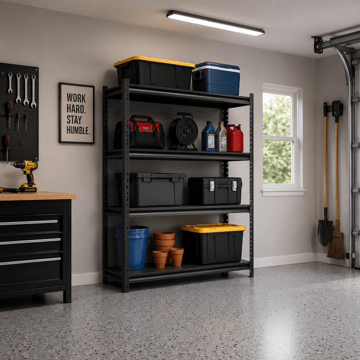 GarageSupply 5 - Tier Steel Shelving Unit with Pegboard - GarageSupply