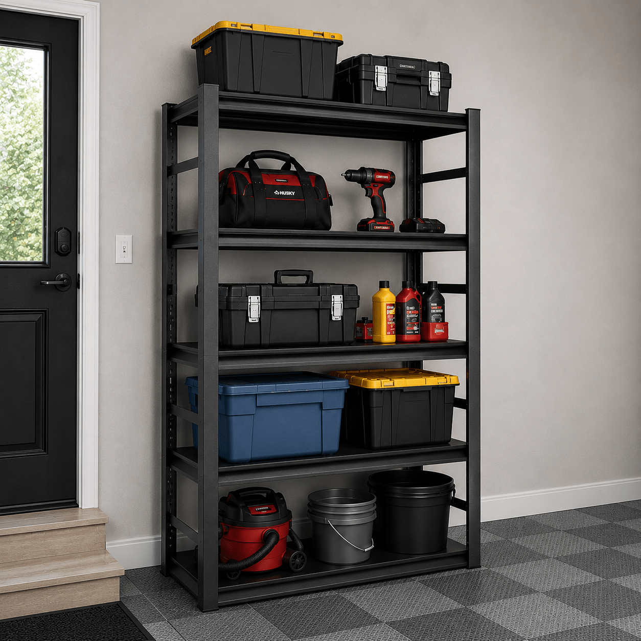 GarageSupply 5 - Tier Steel Shelving Unit with Side Rails - GarageSupply