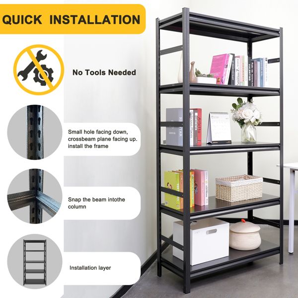 GarageSupply 5 - Tier Steel Shelving Unit with Side Rails - GarageSupply
