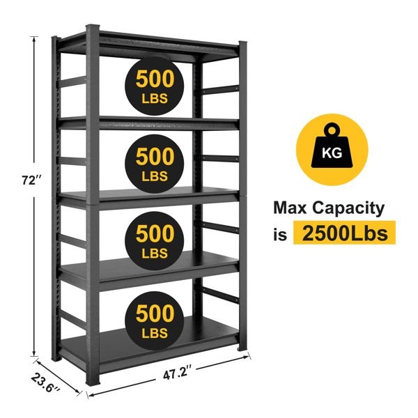 GarageSupply 5 - Tier Steel Shelving Unit with Side Rails - GarageSupply
