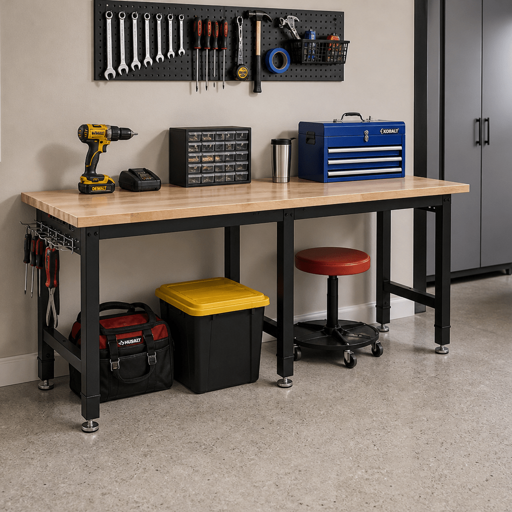 GarageSupply 8 - Foot Adjustable Workbench with Power Outlet - GarageSupply