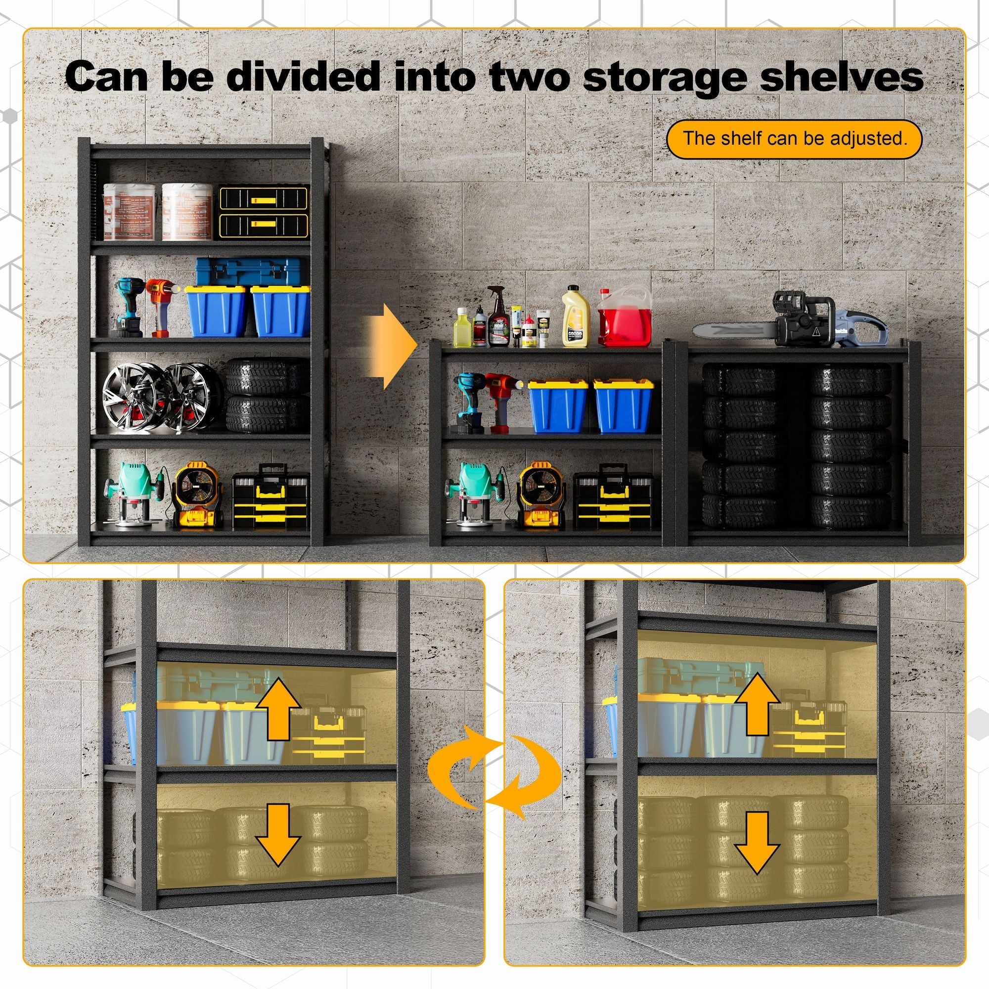 GarageSupply Extra Wide 5 - Tier Steel Shelving Unit w Pegboard - GarageSupply