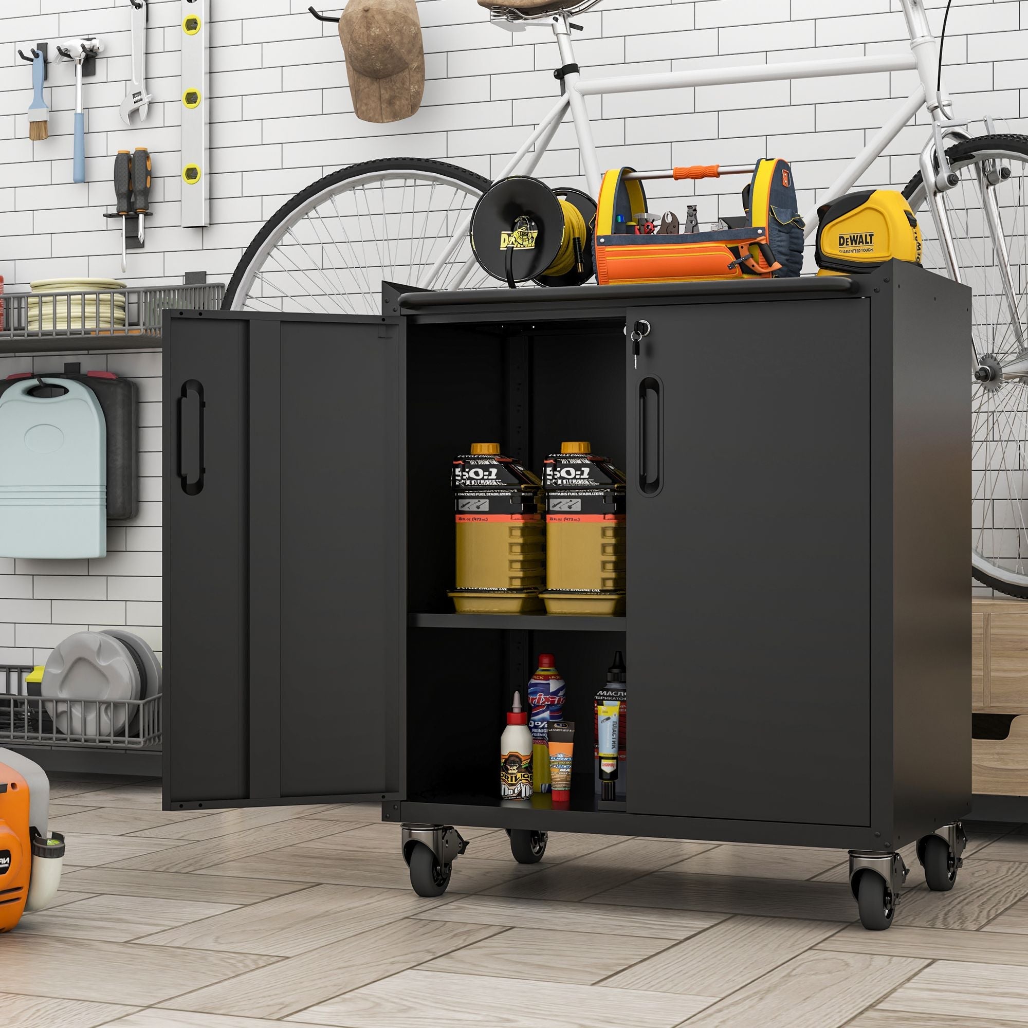 Heavy - Duty Metal Garage Storage Cabinet with Wheels - Sturdy and Durable Tool Storage Cabinet for Garage, Office, and Home Organizer Solutions - GarageSupply