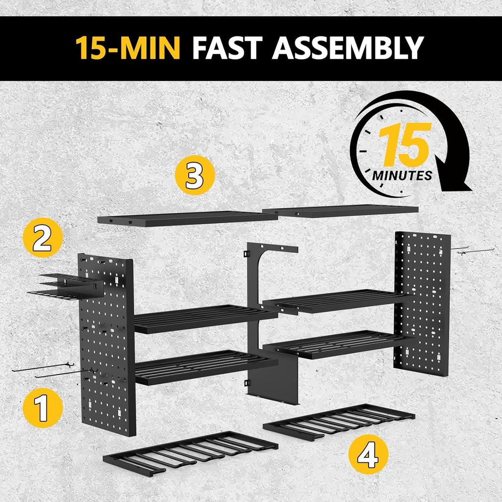 Large Power Tool Organizer Wall Mount, 4 Layer Garage Storage Cordless Tool Organizer with 8 Drills Holder, Heavy Duty Premium Metal Load 400 lbs, Ideal Garage Organization Gifts for Men - GarageSupply