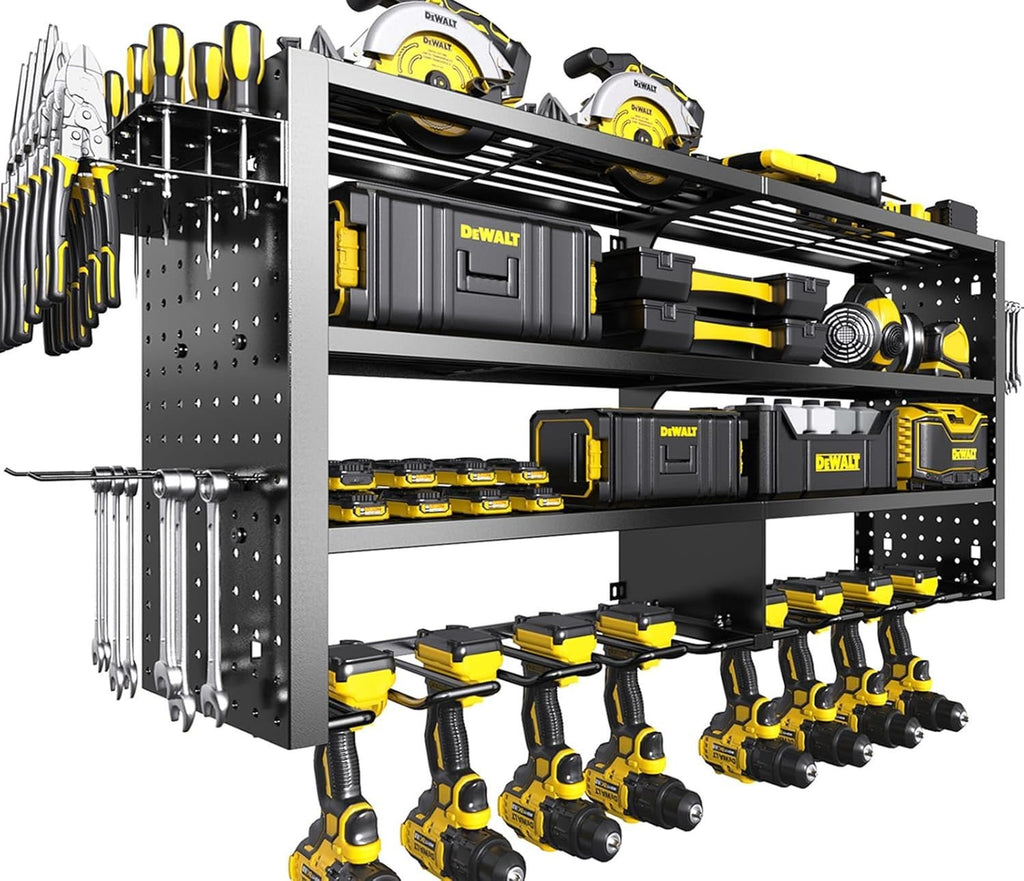 Large Power Tool Organizer Wall Mount, 4 Layer Garage Storage Cordless Tool Organizer with 8 Drills Holder, Heavy Duty Premium Metal Load 400 lbs, Ideal Garage Organization Gifts for Men - GarageSupply