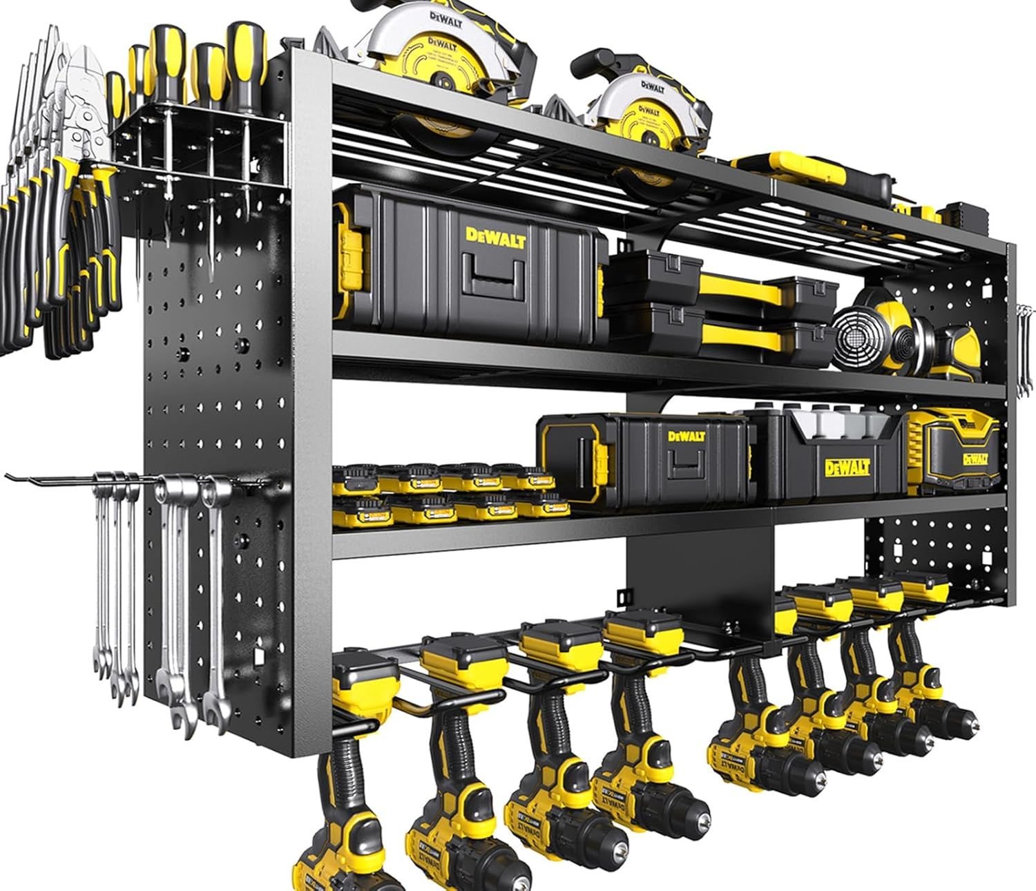 Large Power Tool Organizer Wall Mount, 4 Layer Garage Storage Cordless Tool Organizer with 8 Drills Holder, Heavy Duty Premium Metal Load 400 lbs, Ideal Garage Organization Gifts for Men - GarageSupply