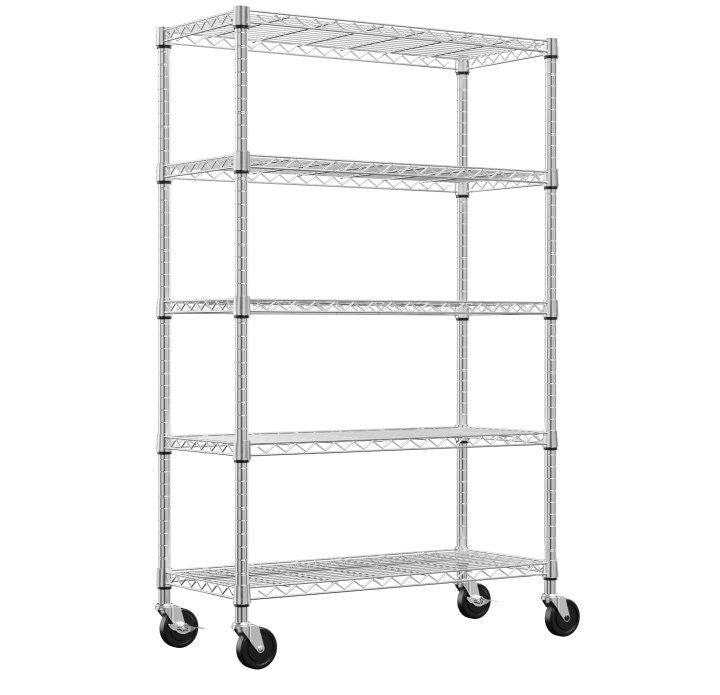 Steel Storage Shelving 5 - Tier Utility Shelving Unit Steel Organizer Wire Rack with Wheels for Home,Kitchen,Office,Garage, 1750 LBS Capacity 17.7" D x 47.2" W x 72.3" H - GarageSupply
